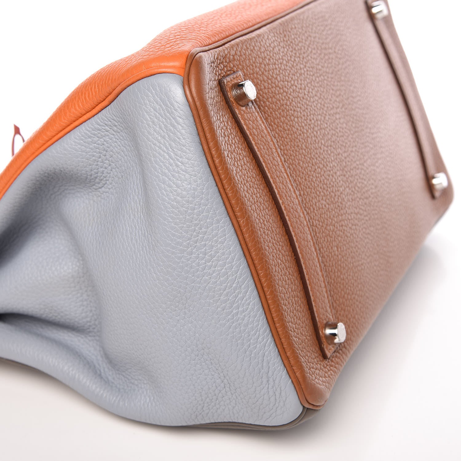 Hermes Taurillon Clemence Arlequin Birkin 35 Orange Sanguine Gold Bleu Lin Bleu Hydra Etain 32 of 35