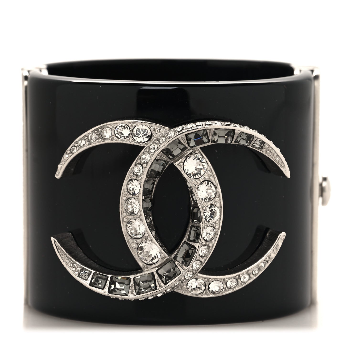 Resin Baguette Crystal Dubai CC Cuff Bracelet Black Silver