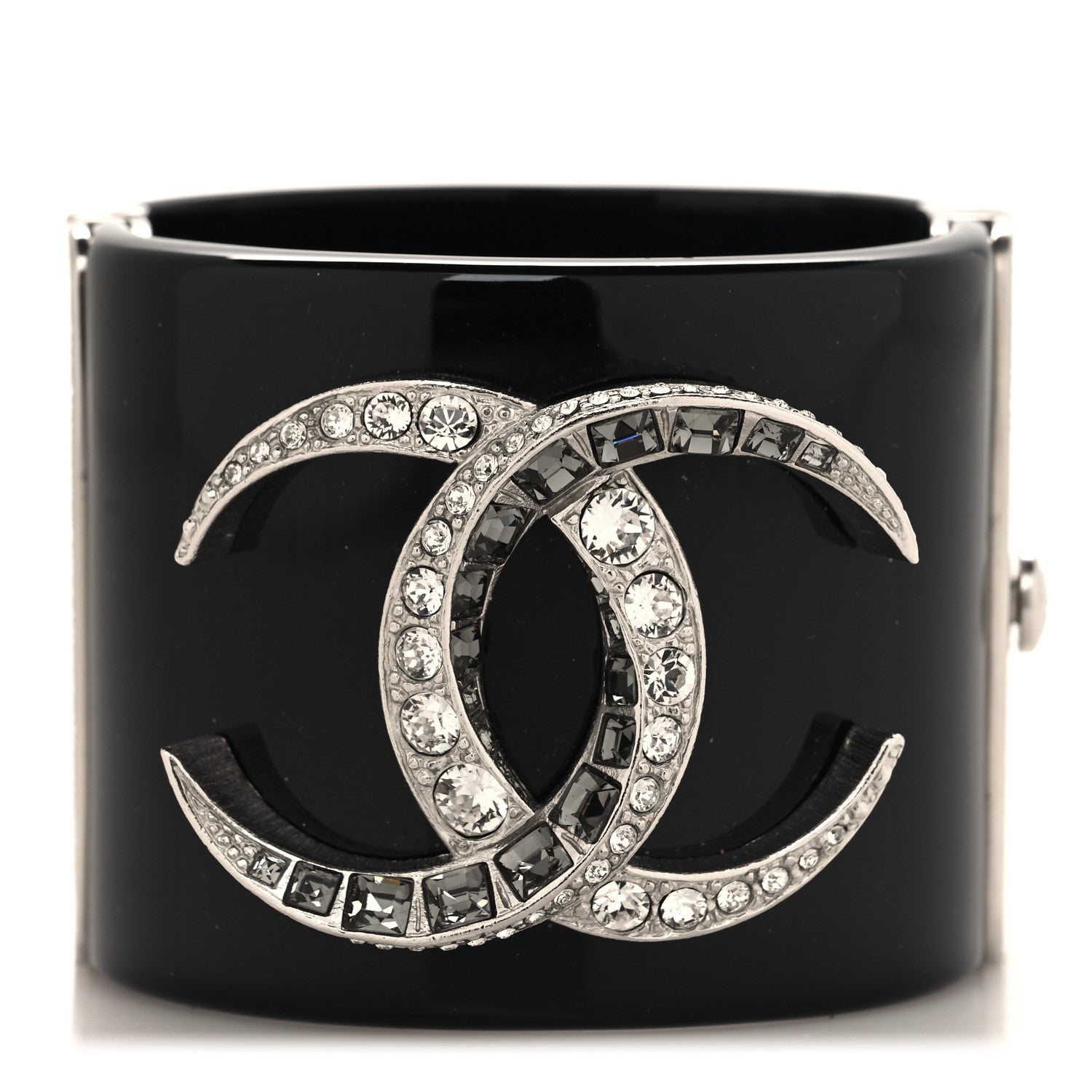 Chanel Resin Baguette Crystal Dubai CC Cuff Bracelet Black Silver 1 of 4