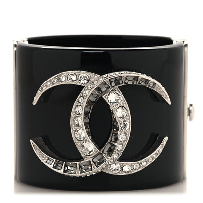 Chanel Resin Baguette Crystal Dubai CC Cuff Bracelet Black Silver 1 of 4