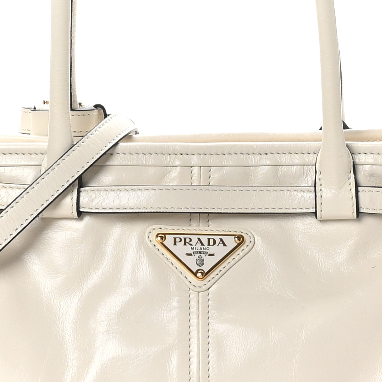 Prada Glossy Calfskin Triangle Medium Bonnie Shoulder Bag White 7 of 9