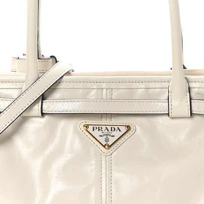 Prada Glossy Calfskin Triangle Medium Bonnie Shoulder Bag White 7 of 9