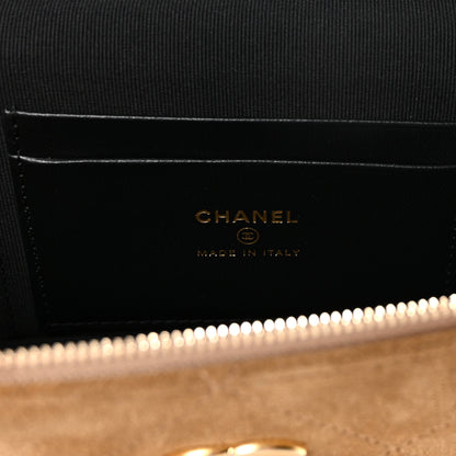 Chanel Suede Calfskin Shiny Lambskin Quilted Top Handle Slim Vanity Case With Chain Beige Black 6 of 11