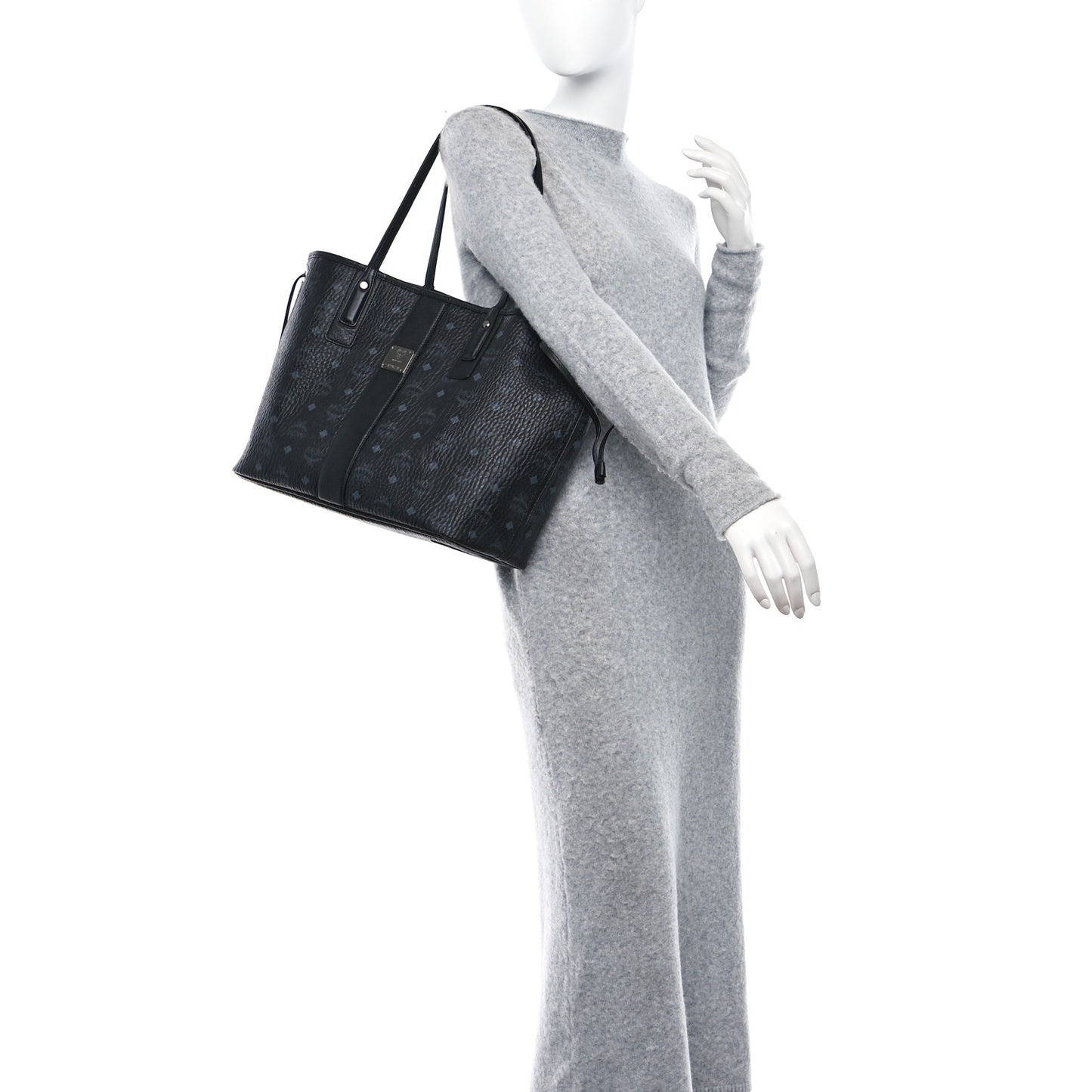 Grained Calfskin Visetos Medium Liz Reversible Shopper Tote Black