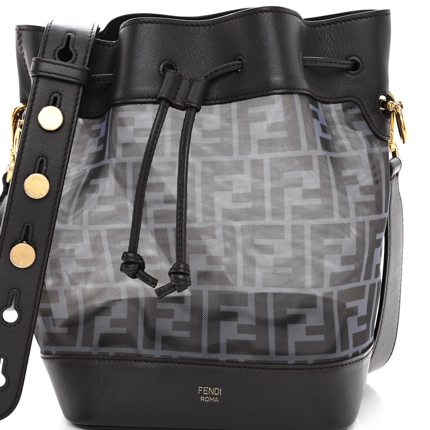 Mesh Vitello Grace F is Fendi FF 1974 Grande Mon Tresor Bucket Bag Azzurro Black Ebano