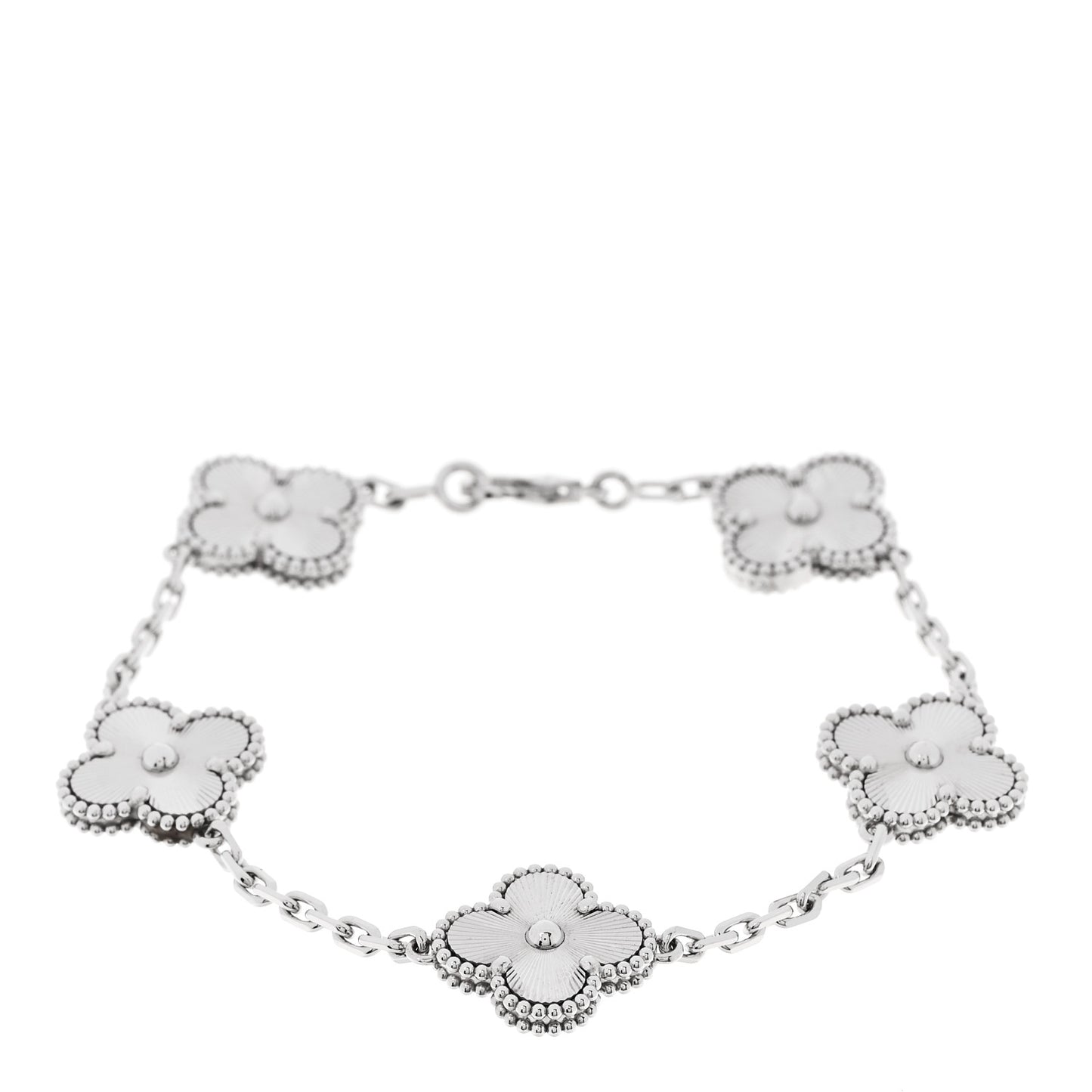 18K White Gold 5 Motifs Guilloche Vintage Alhambra Bracelet