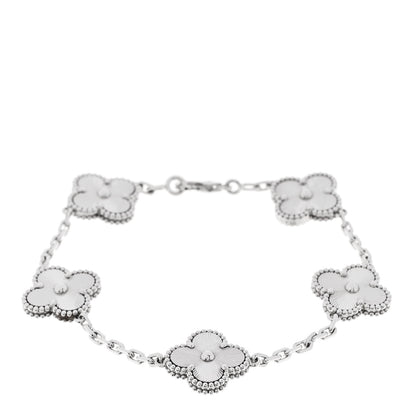 Van Cleef & Arpels 18K White Gold 5 Motifs Guilloche Vintage Alhambra Bracelet 1 of 5