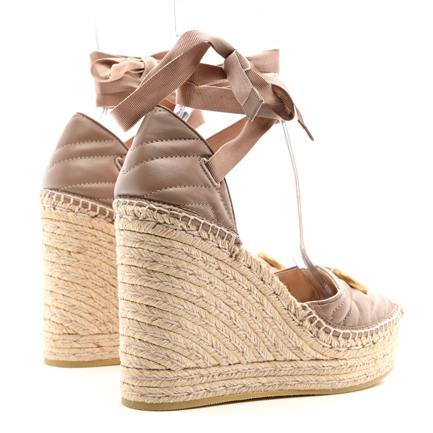 Gucci Nappa Matelasse GG Marmont Ankle Wrap Platform 35/120mm Espadrille Wedges 39.5 Porcelain Rose 4 of 11
