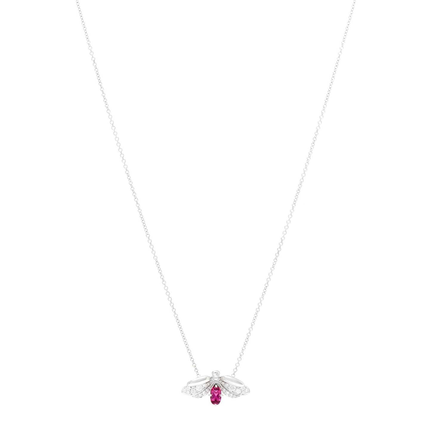 Platinum Diamond Pink Tourmaline Paper Flowers Firefly Pendant Necklace