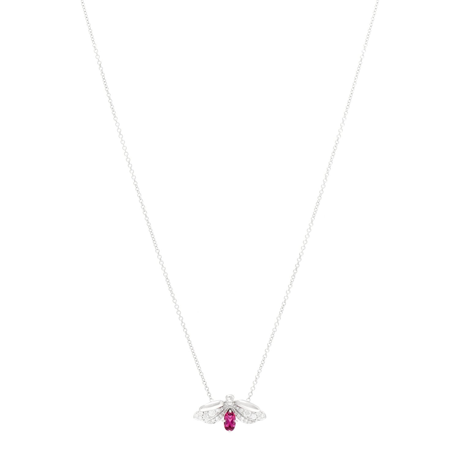 Tiffany Platinum Diamond Pink Tourmaline Paper Flowers Firefly Pendant Necklace 1 of 6
