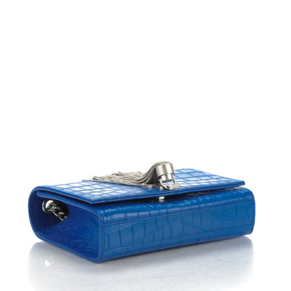 Saint Laurent Calfskin Crocodile Embossed Small Classic Monogram Tassel Satchel Blue 5 of 8