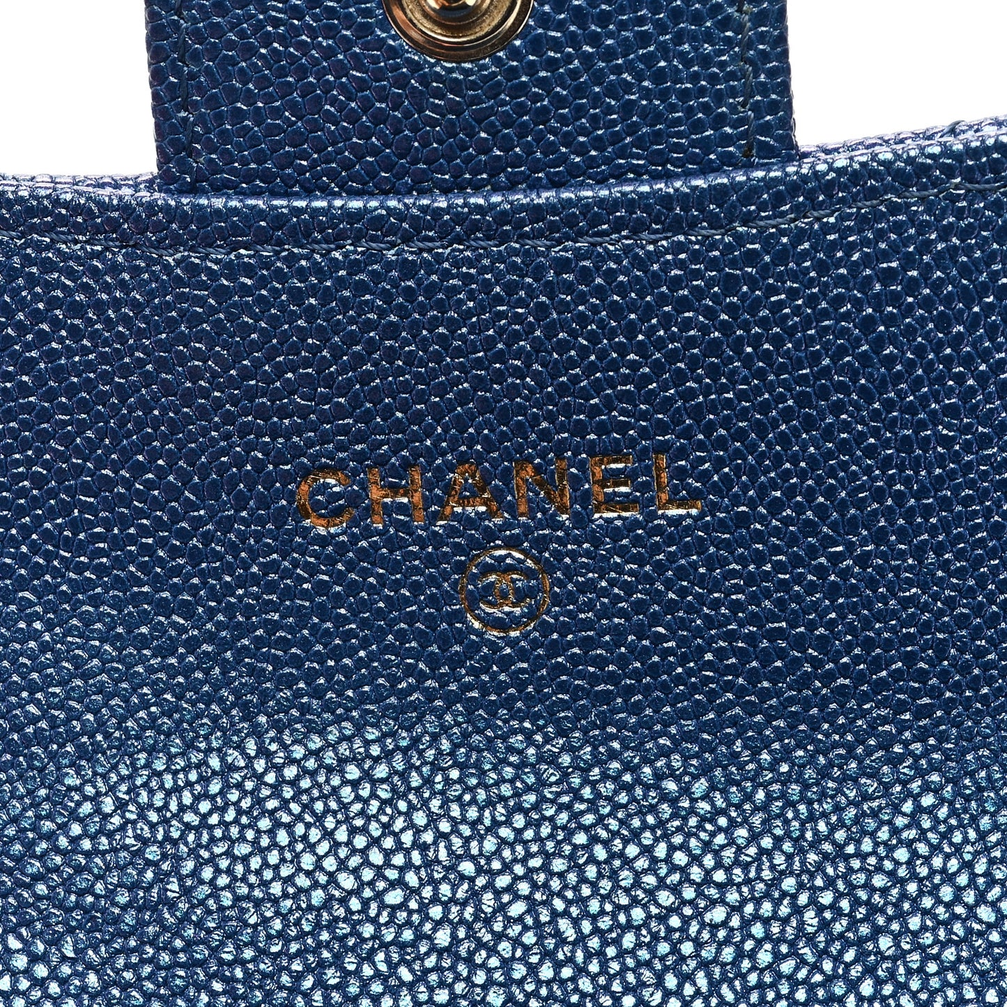 Iridescent Caviar Flap Quilted Card Holder Wallet Dark Blue