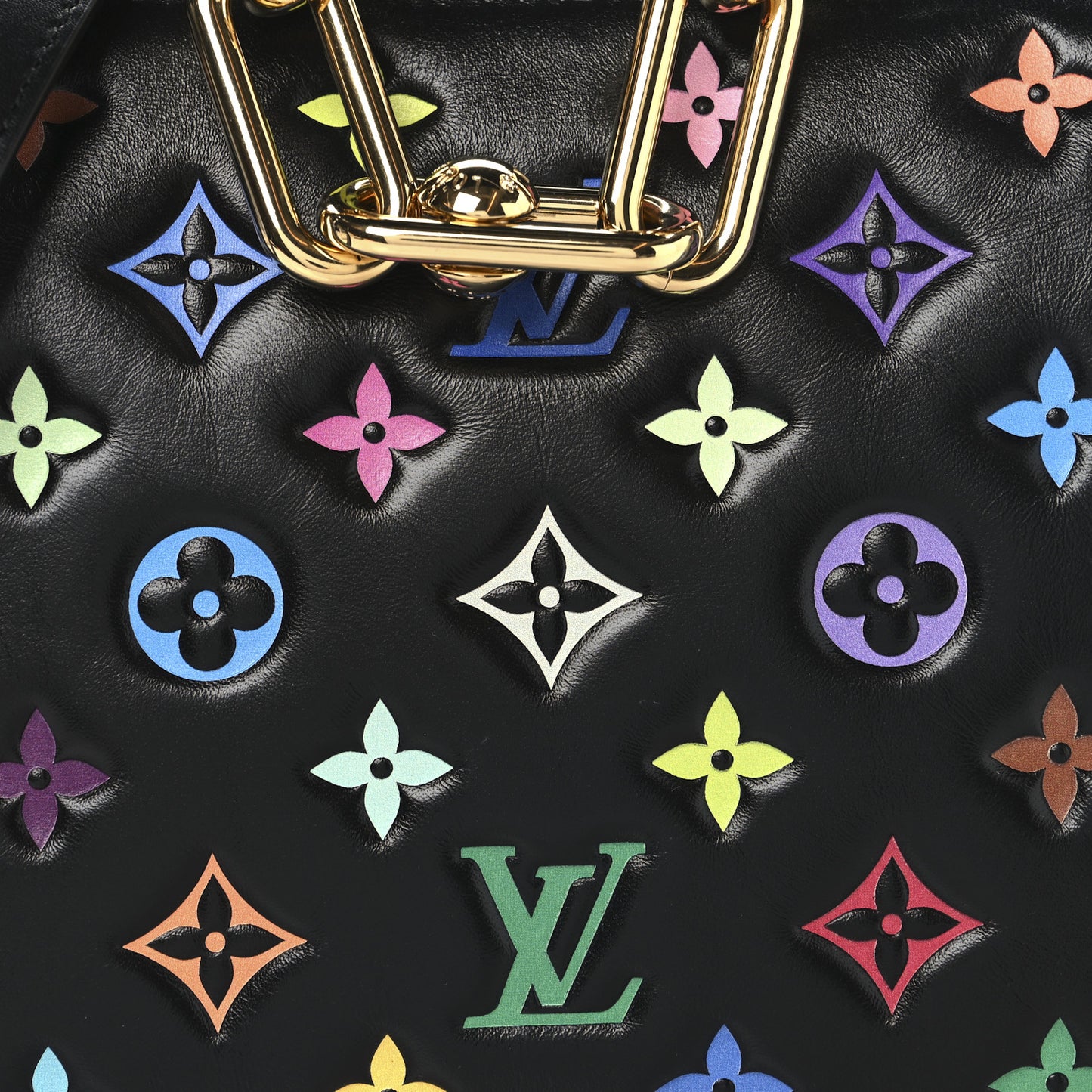 LV X TM Lambskin Embossed Monogram Coussin BB Black Multicolor