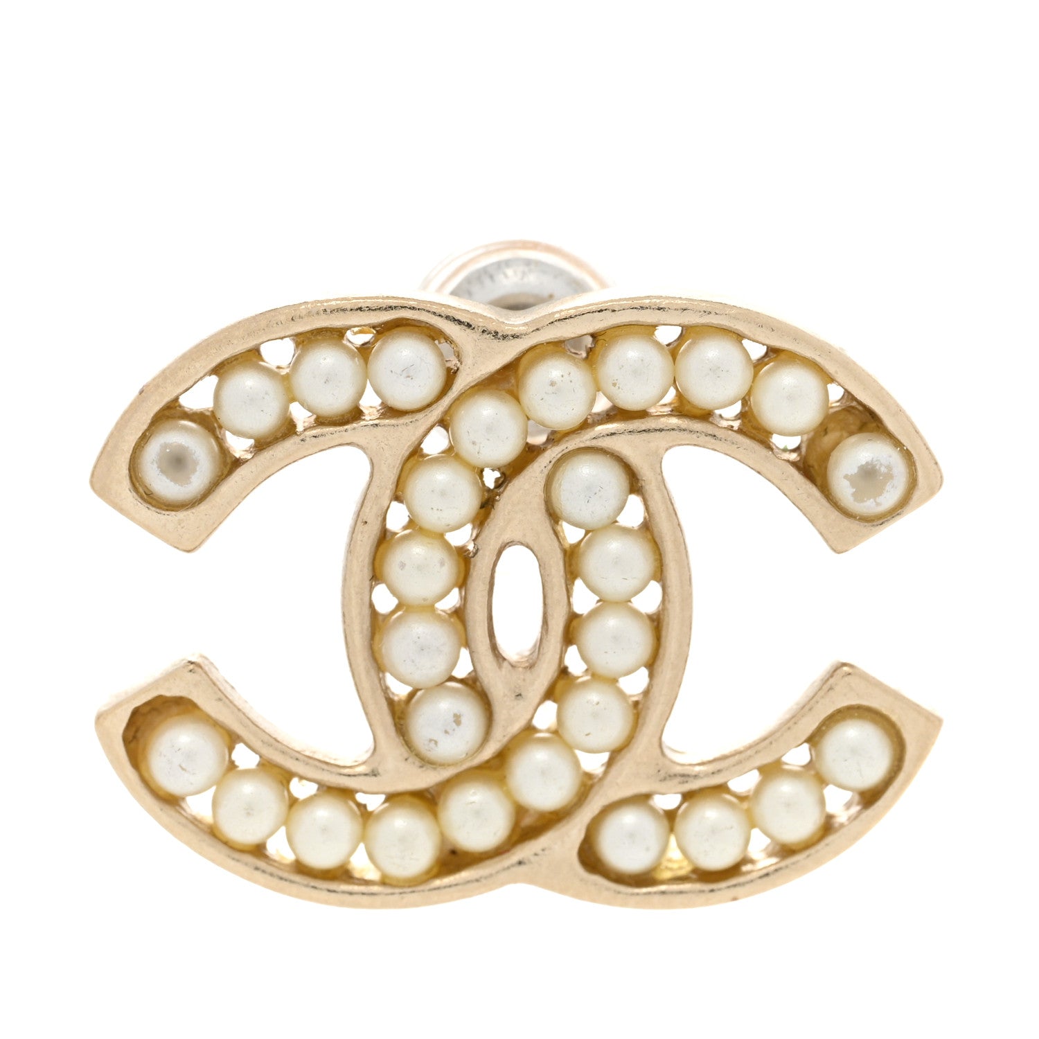 Chanel Pearl CC Stud Earrings Gold 6 of 7