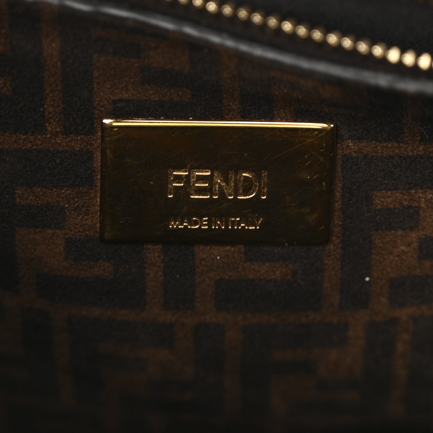 Vitello Seta Suede FF Mini Peekaboo Iconic Satchel Chocolate Sigaro Marrone
