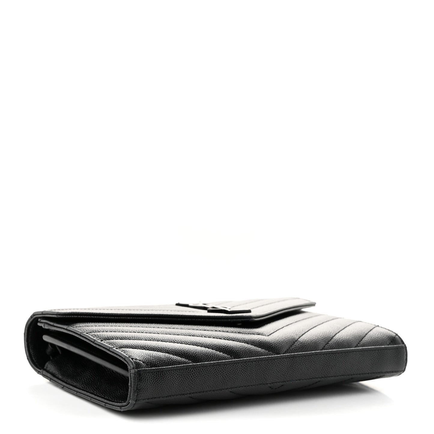 Grain De Poudre Matelasse Chevron Monogram Monochrome Envelope Chain Wallet Black