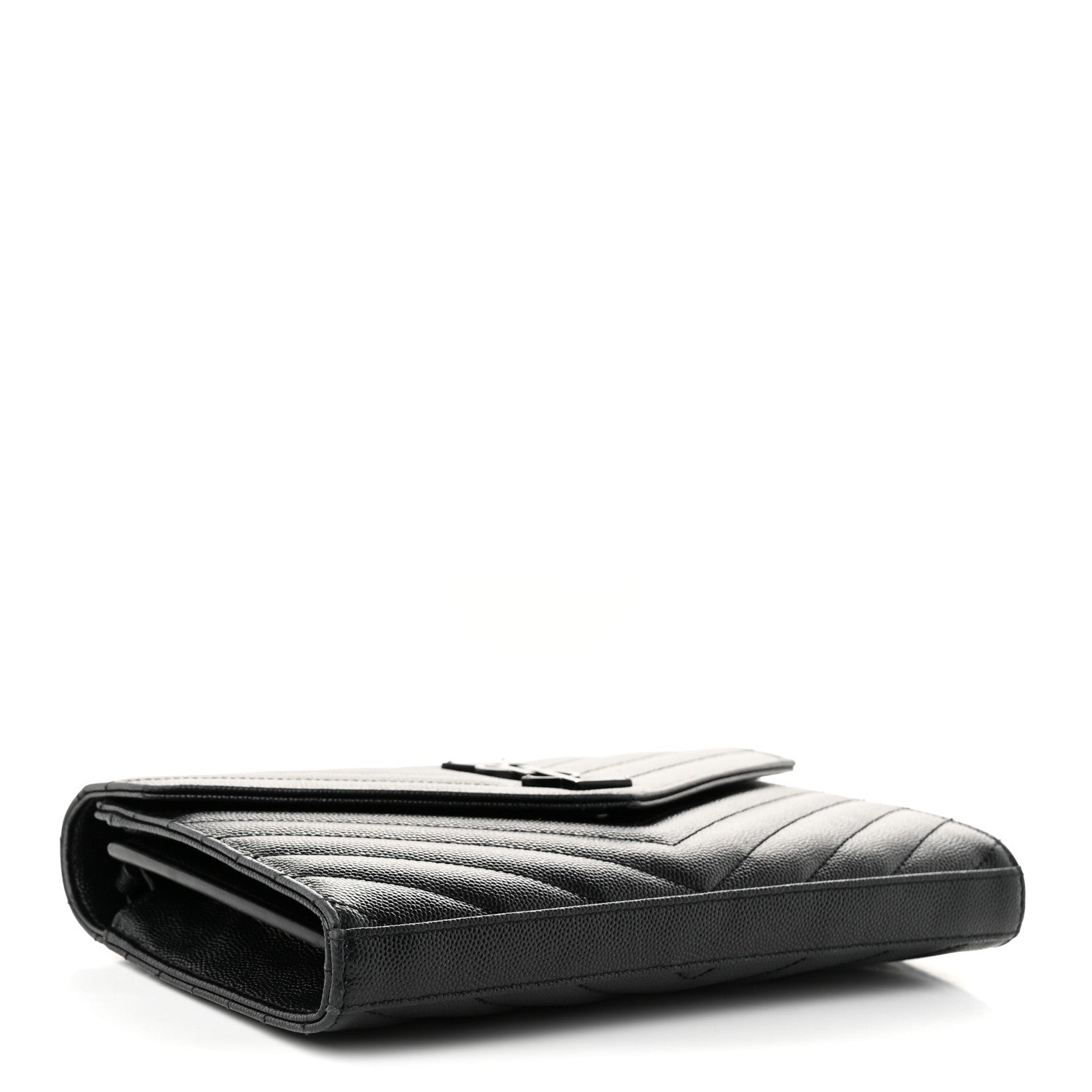 Saint Laurent Grain De Poudre Matelasse Chevron Monogram Monochrome Envelope Chain Wallet Black 4 of 10