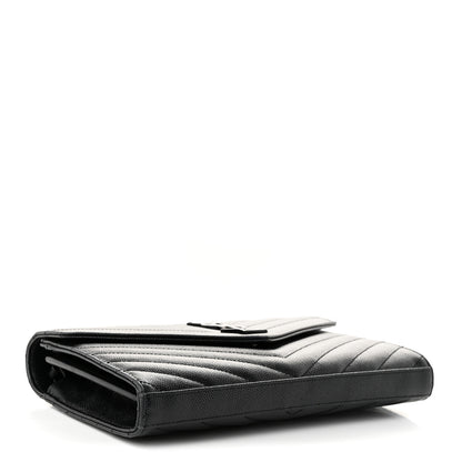 Saint Laurent Grain De Poudre Matelasse Chevron Monogram Monochrome Envelope Chain Wallet Black 4 of 10