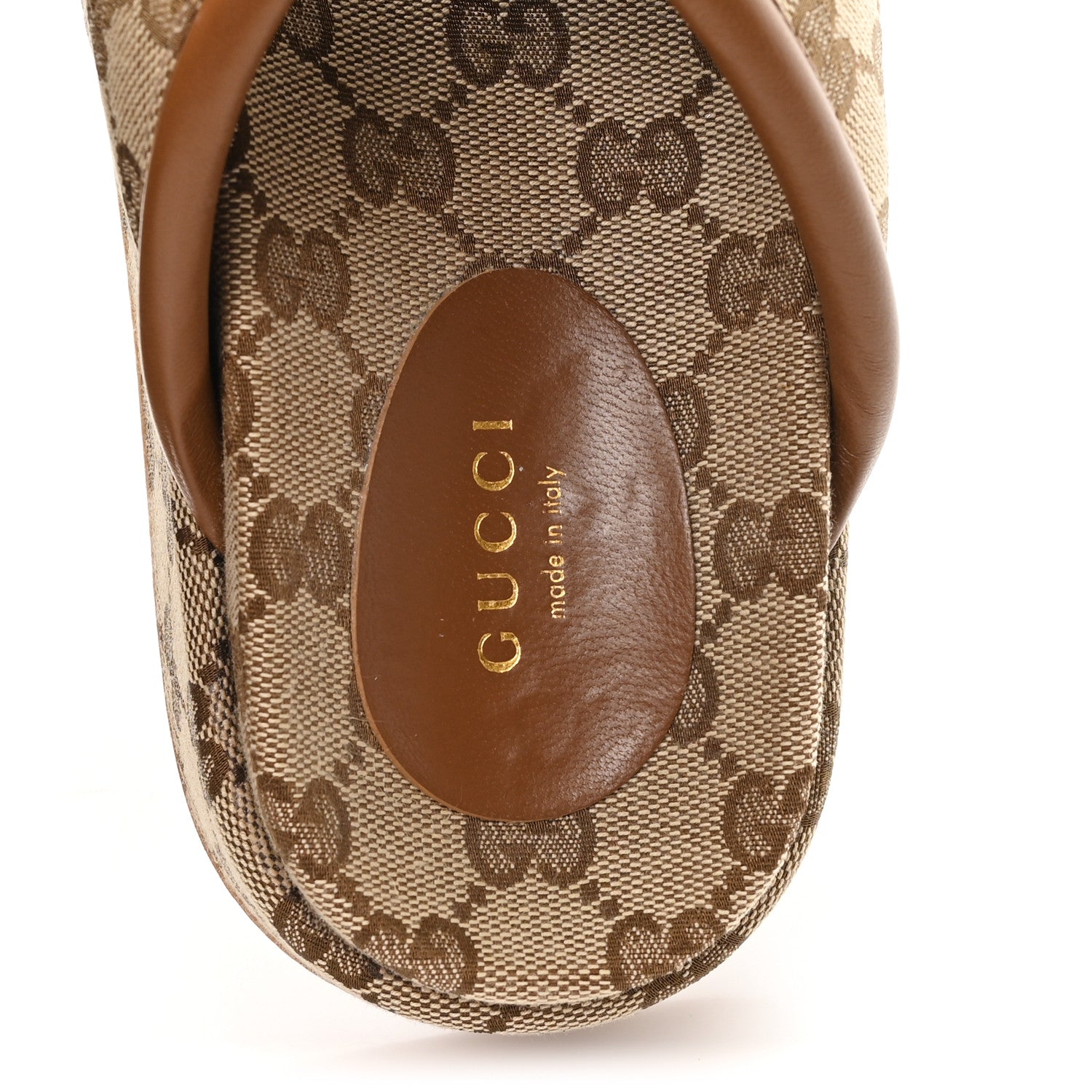 Gucci Monogram GG Calfskin Angelina Platform 55mm Slide Sandals 35 Camel Ebony 8 of 10