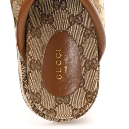 Gucci Monogram GG Calfskin Angelina Platform 55mm Slide Sandals 35 Camel Ebony 8 of 10