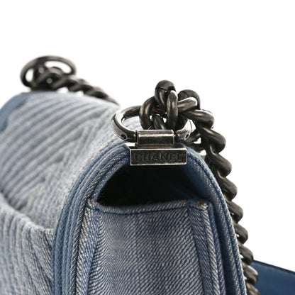 Chanel Denim Chevron Quilted Medium Boy Flap Blue 14 of 14
