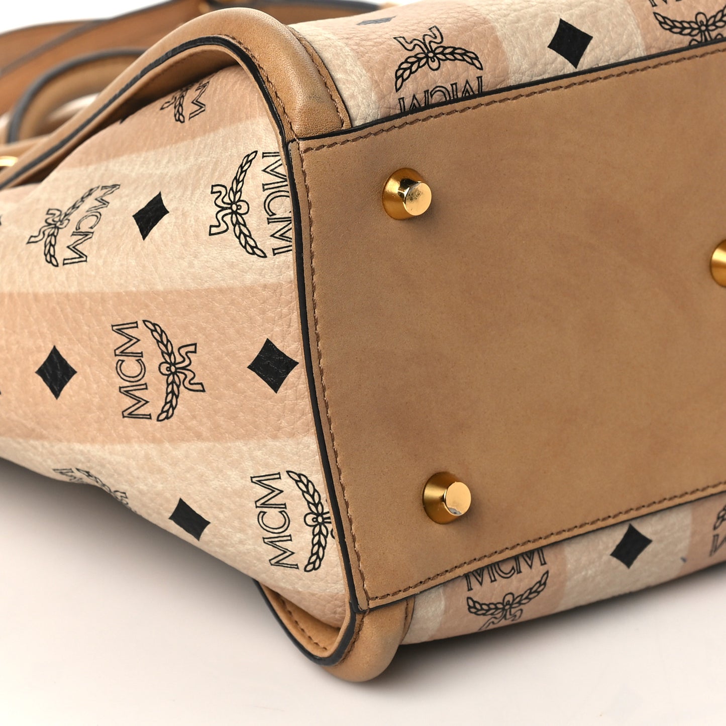 Striped Visetos Small Kathy Double Zip Tote Beige