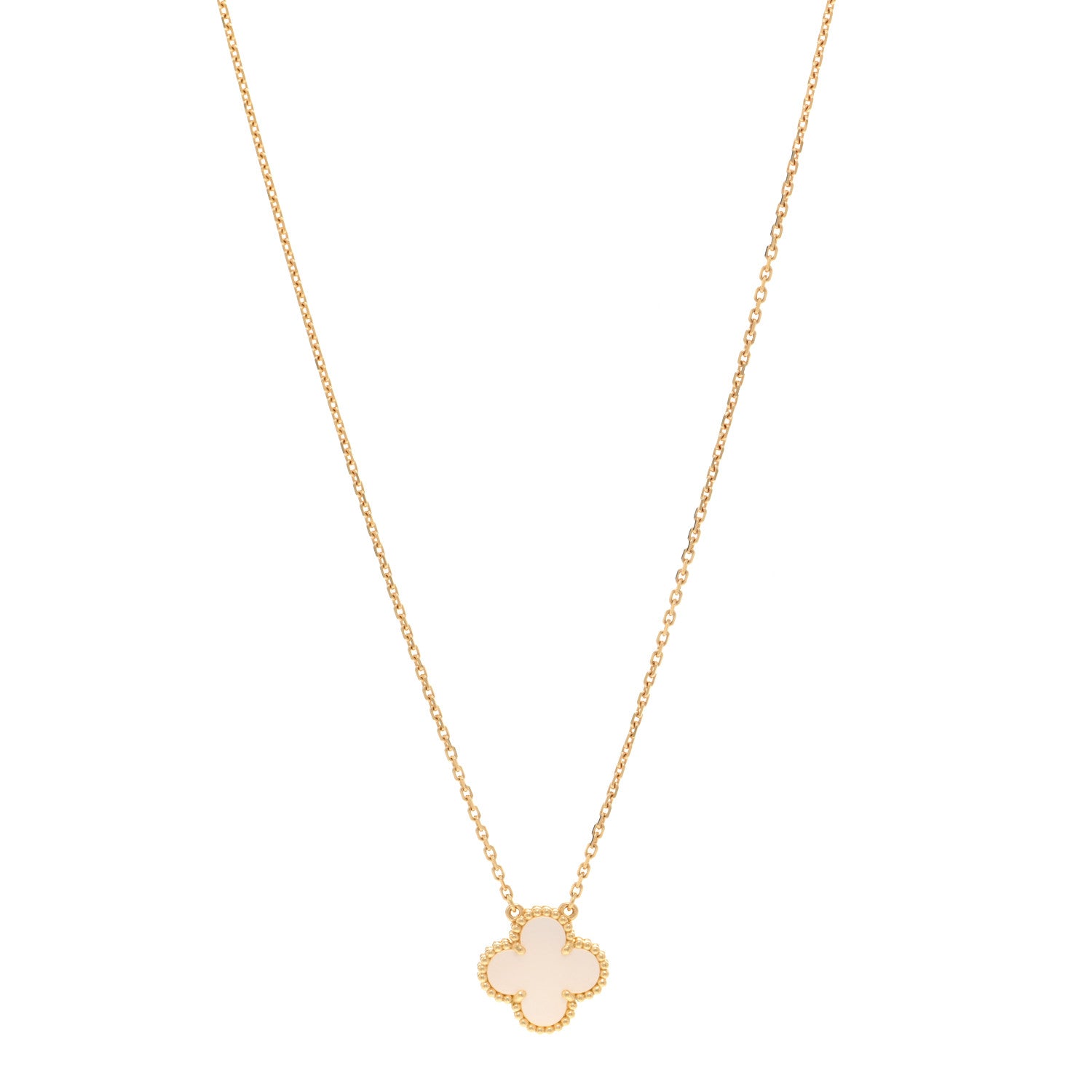 Van Cleef & Arpels 18K Yellow Gold Mother of Pearl Vintage Alhambra Pendant Necklace 1 of 6