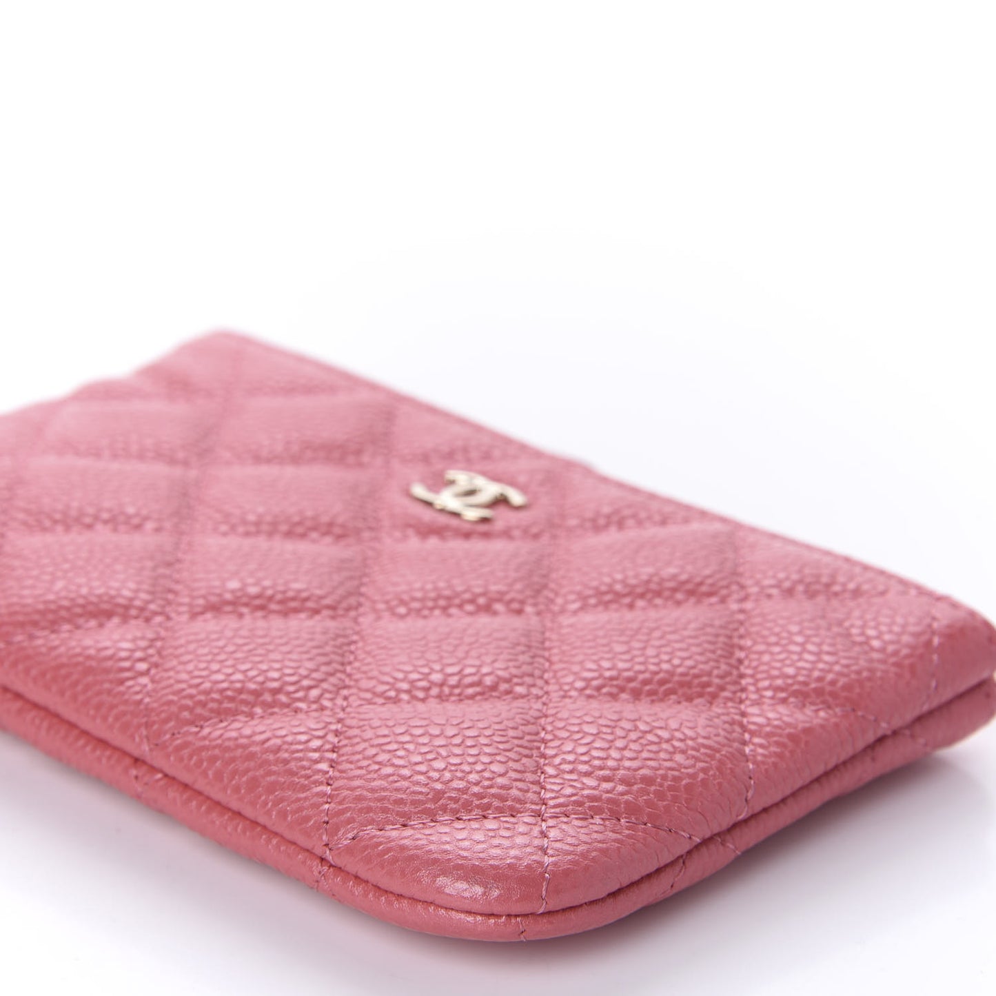 Iridescent Caviar Quilted Small Cosmetic Case Pink