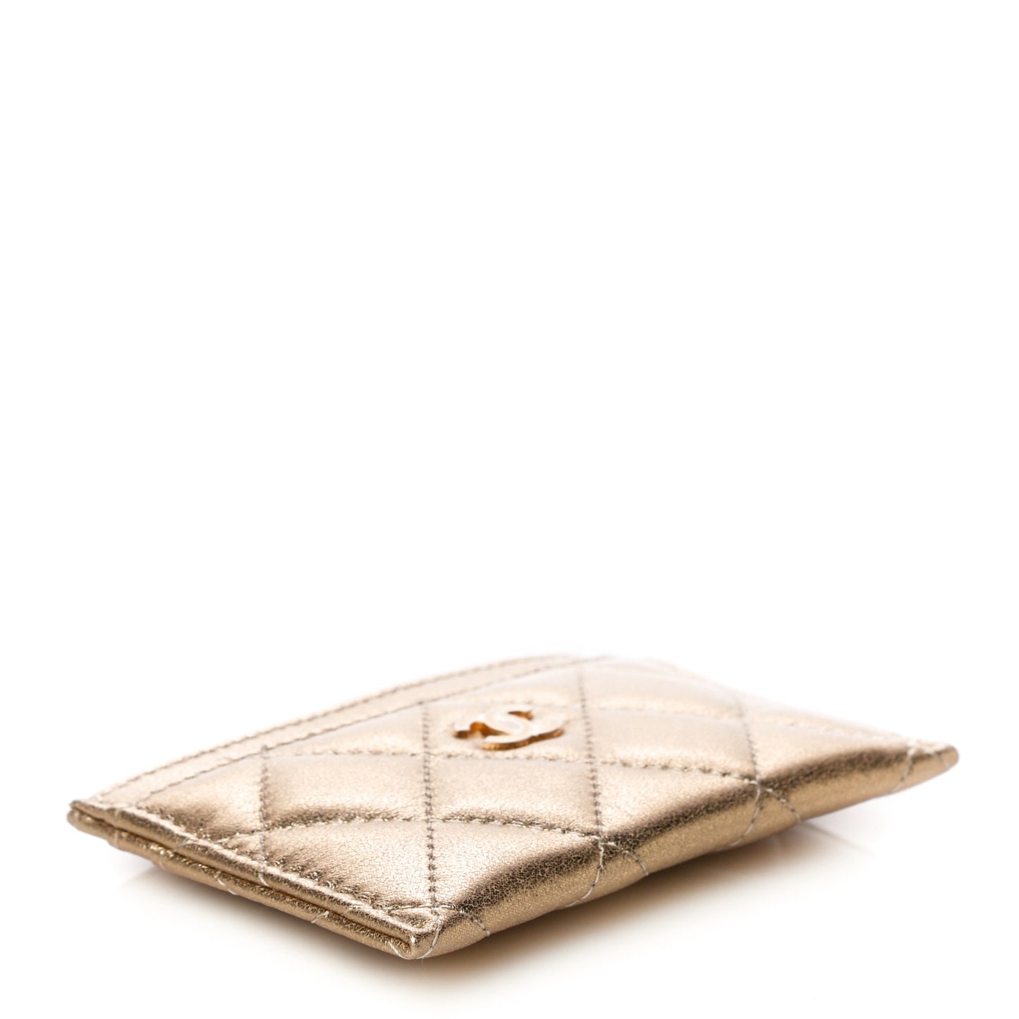 Metallic Lambskin Quilted CC Card Holder Gold