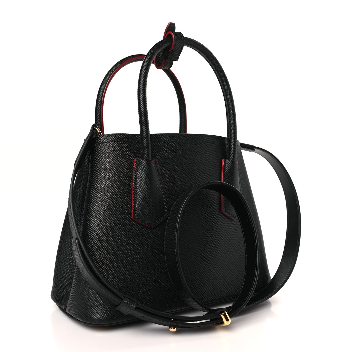 Saffiano Cuir Mini Double Bag Black Ciliegia