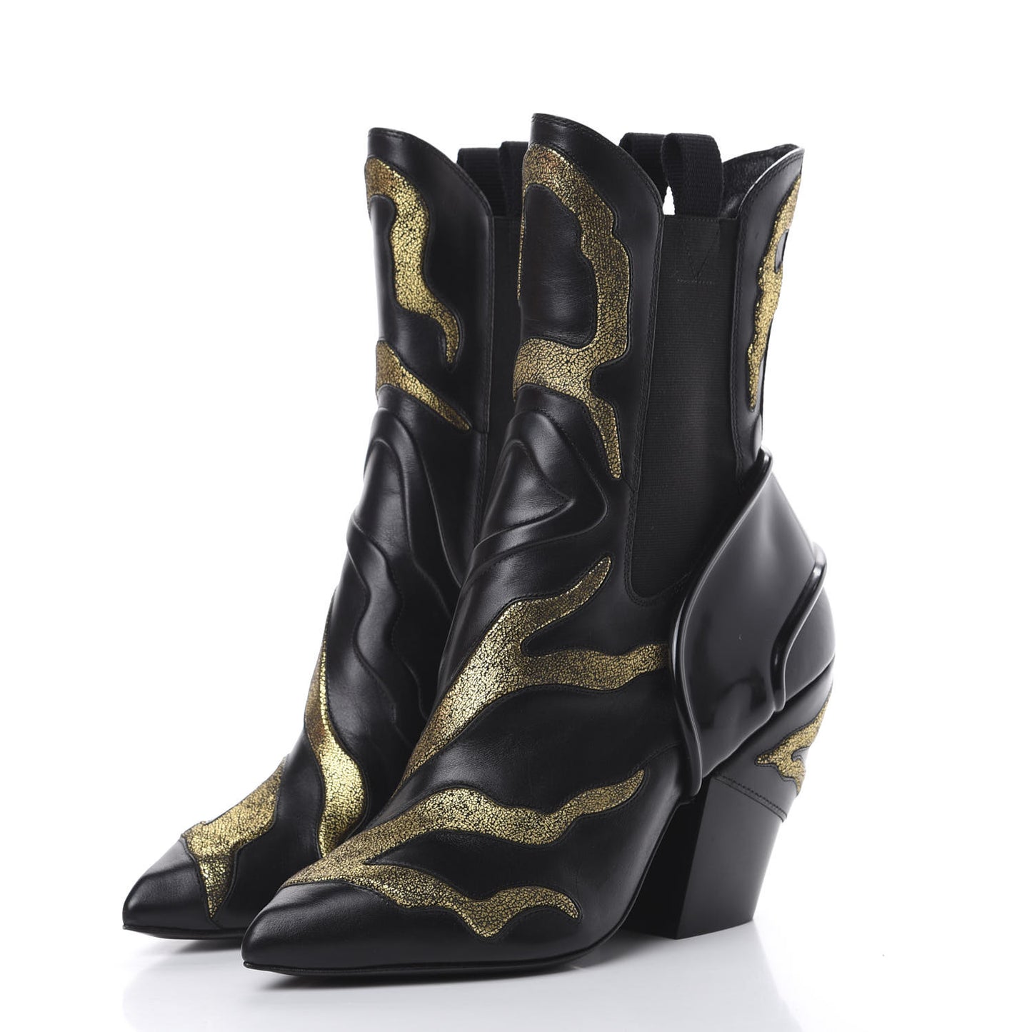 Calfskin Fireball Ankle Boots 39 Black Gold