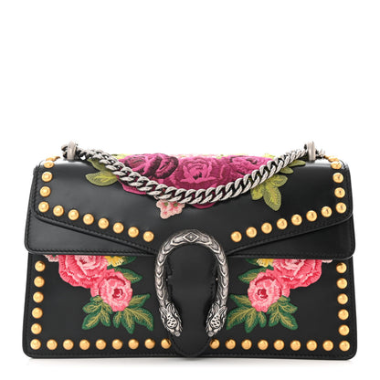Gucci Calfskin Floral Embroidered Studded Small Dionysus Shoulder Bag Black 1 of 10
