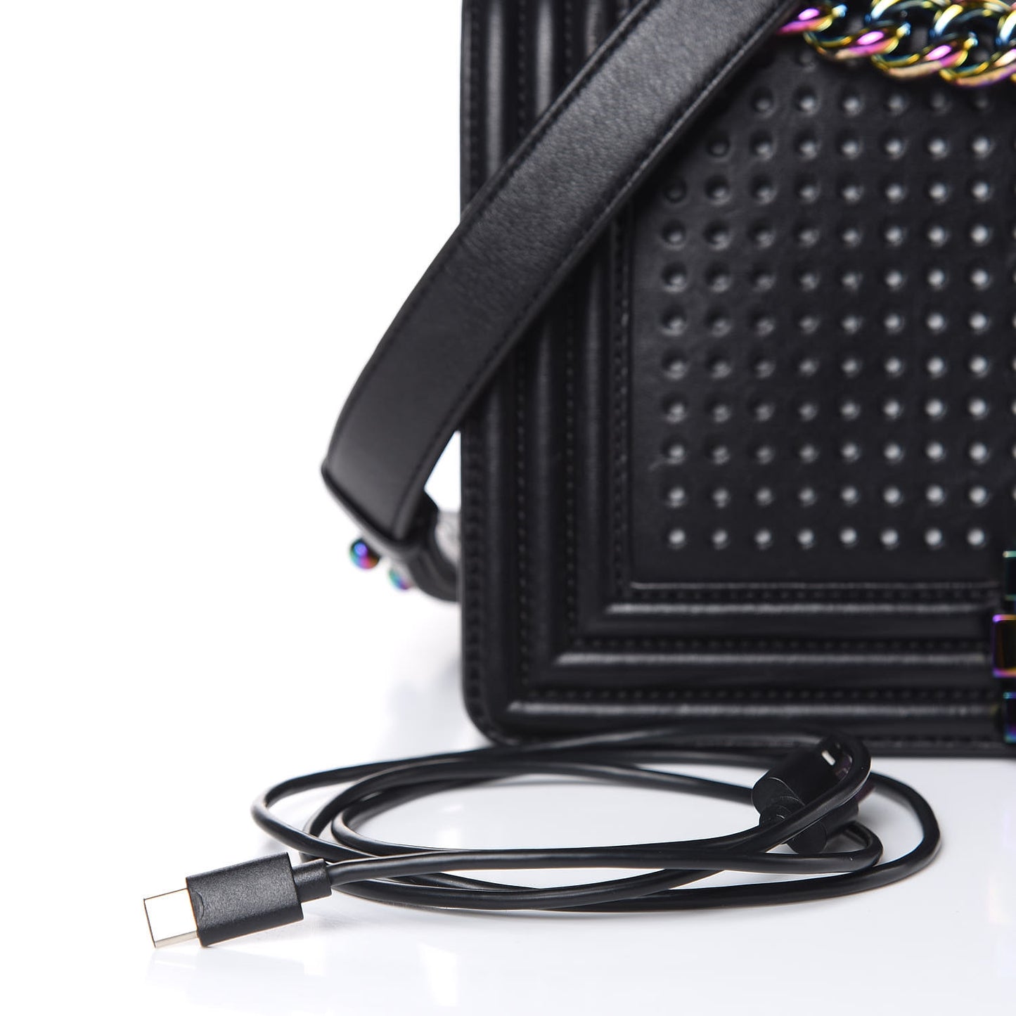 Lambskin LED Iridescent Metal Medium Boy Flap Black Multicolor