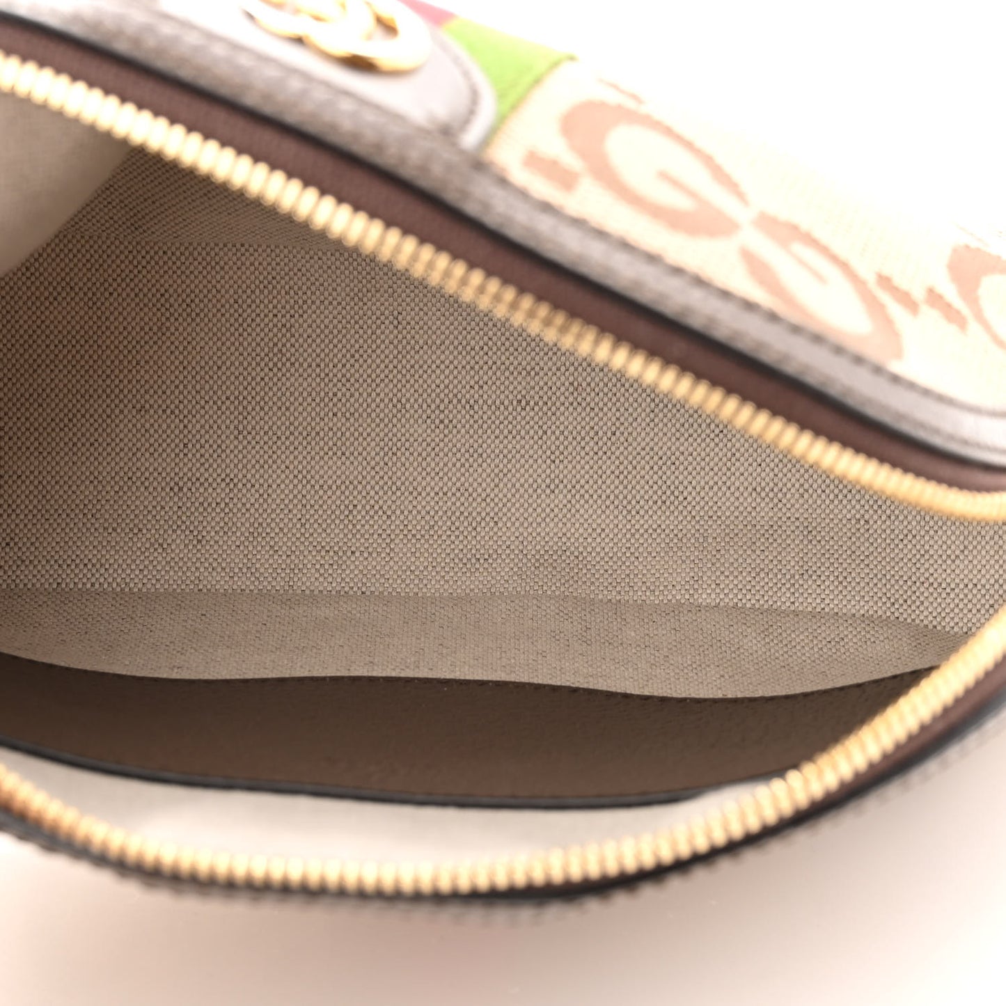 Monogram Jumbo GG Textured Dollar Calfskin Web Small Ophidia Dome Shoulder Bag Camel Ebony New Acero