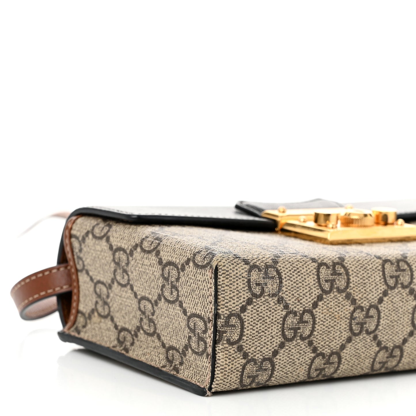 GG Supreme Monogram Calfskin Mini Padlock Top Handle Shoulder Bag Beige Black Cuir