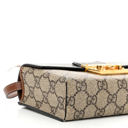 Gucci GG Supreme Monogram Calfskin Mini Padlock Top Handle Shoulder Bag Beige Black Cuir 9 of 14