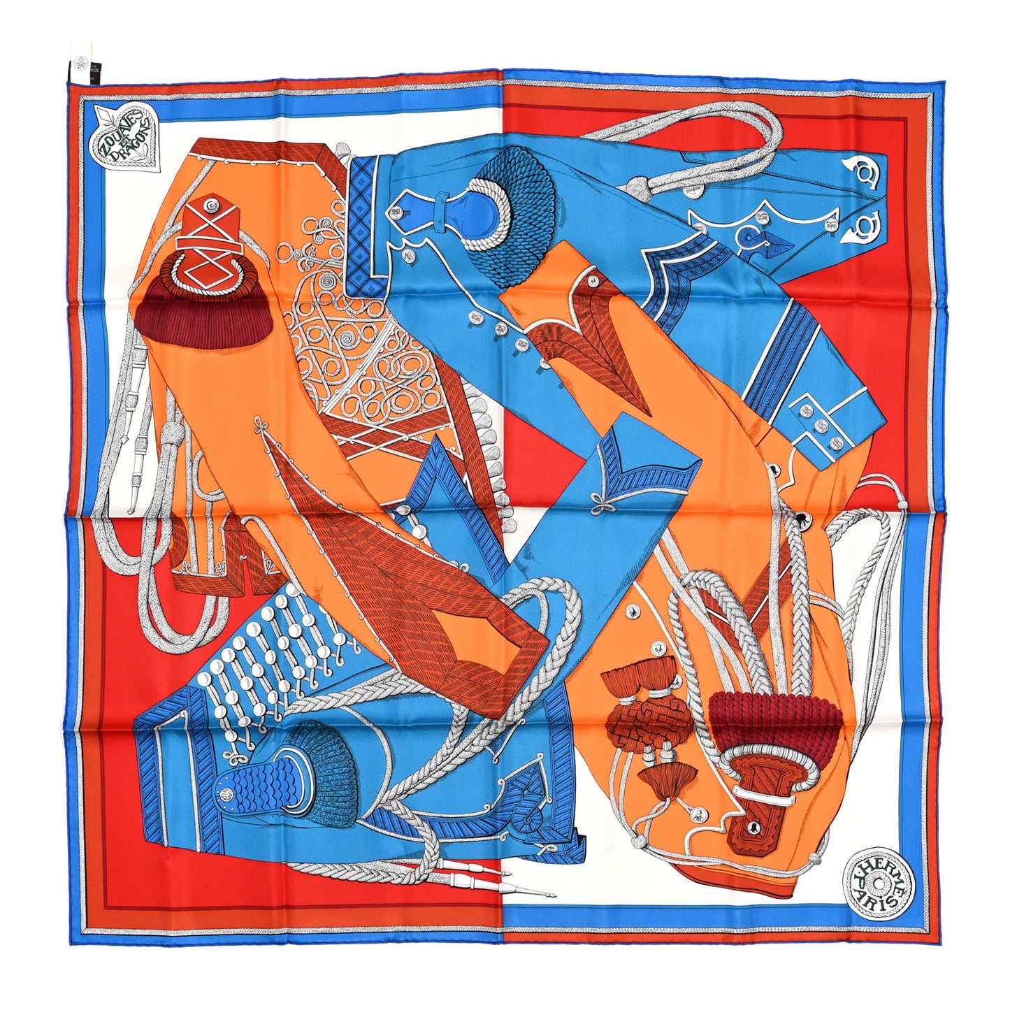 Silk Zouaves Et Dragons Scarf 90 Orange Bleu Gitane