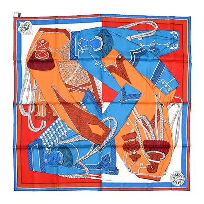 Hermes Silk Zouaves Et Dragons Scarf 90 Orange Bleu Gitane 1 of 3