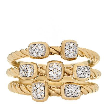 David Yurman 18K Yellow Gold Diamond Three Row Confetti Ring 54 7 1 of 5