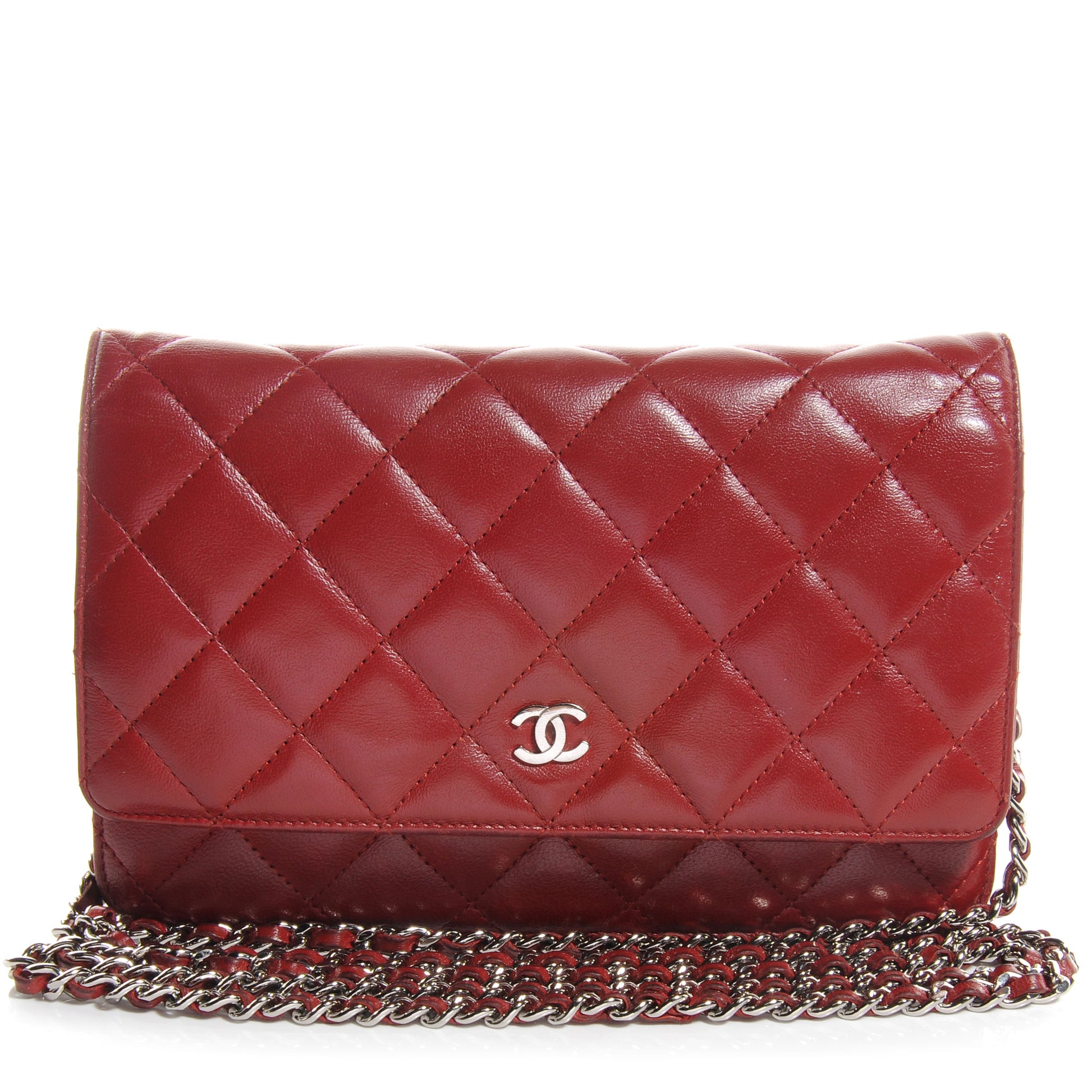 Chanel Lambskin Quilted Wallet On Chain WOC Red 1 of 12