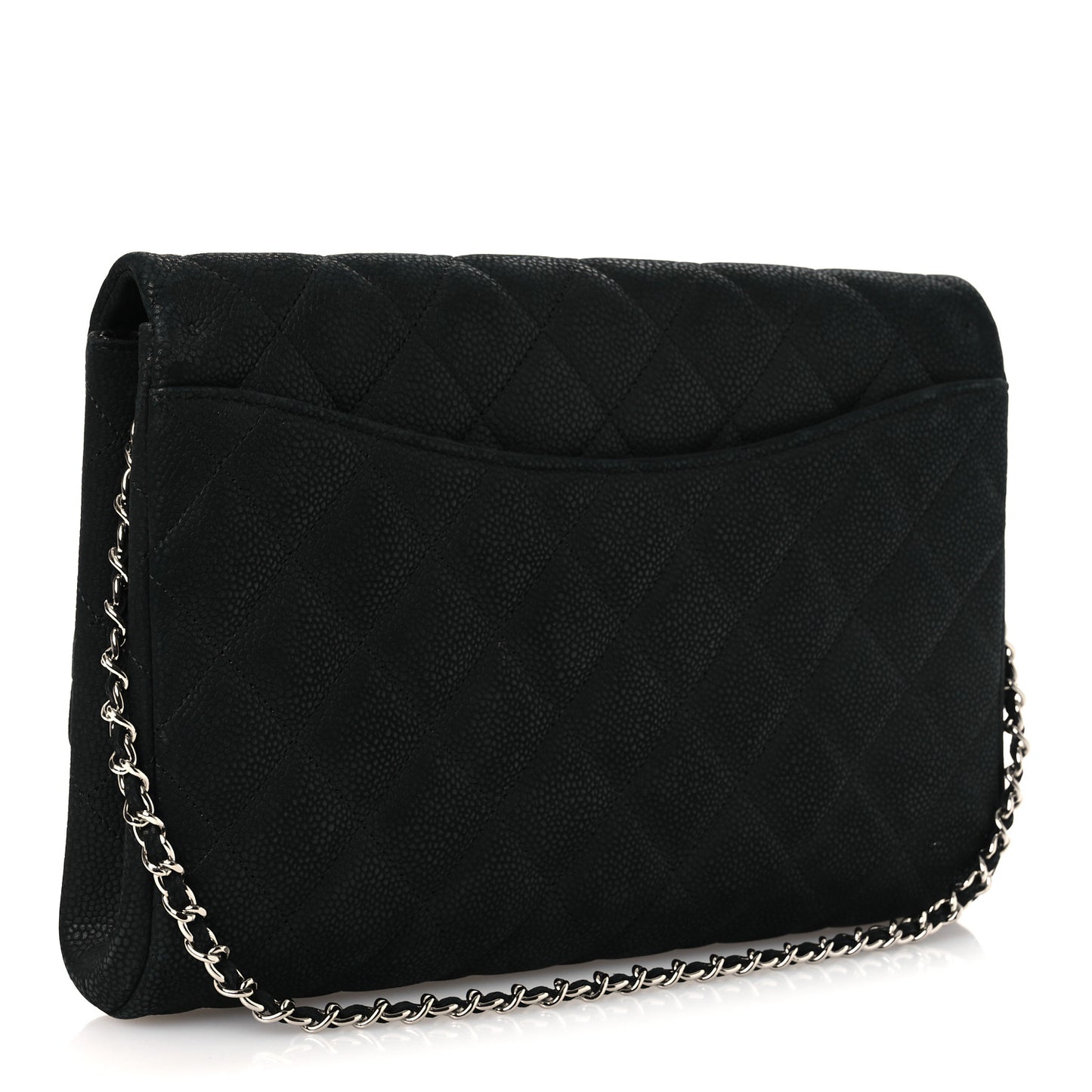 Iridescent Caviar Quilted Clutch With Chain Flap Black
