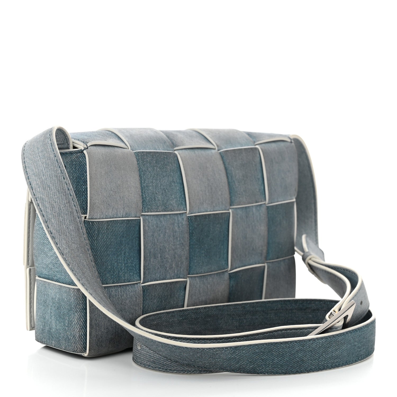 Bottega Veneta Calfskin Denim Print Maxi Intreccio Cassette Crossbody Bag Blue 3 of 11