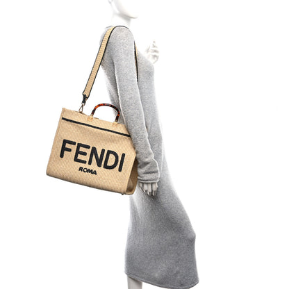 Fendi Straw Vitello King Plexiglass Woven Medium Fendi Sunshine Shopper Tote Natural Black 2 of 10