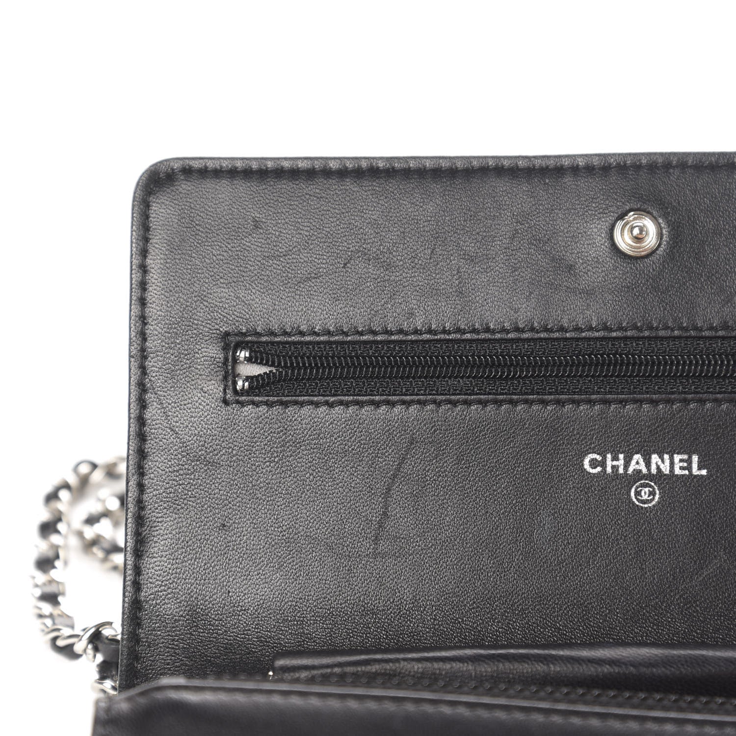 Chanel Goatskin Camellia Embossed Wallet on Chain WOC Black 9 of 15