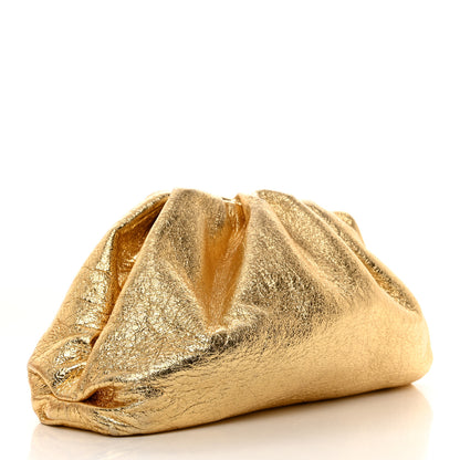 Bottega Veneta Metallic Crinkled Lambskin The Pouch Oversized Clutch Oro 3 of 8