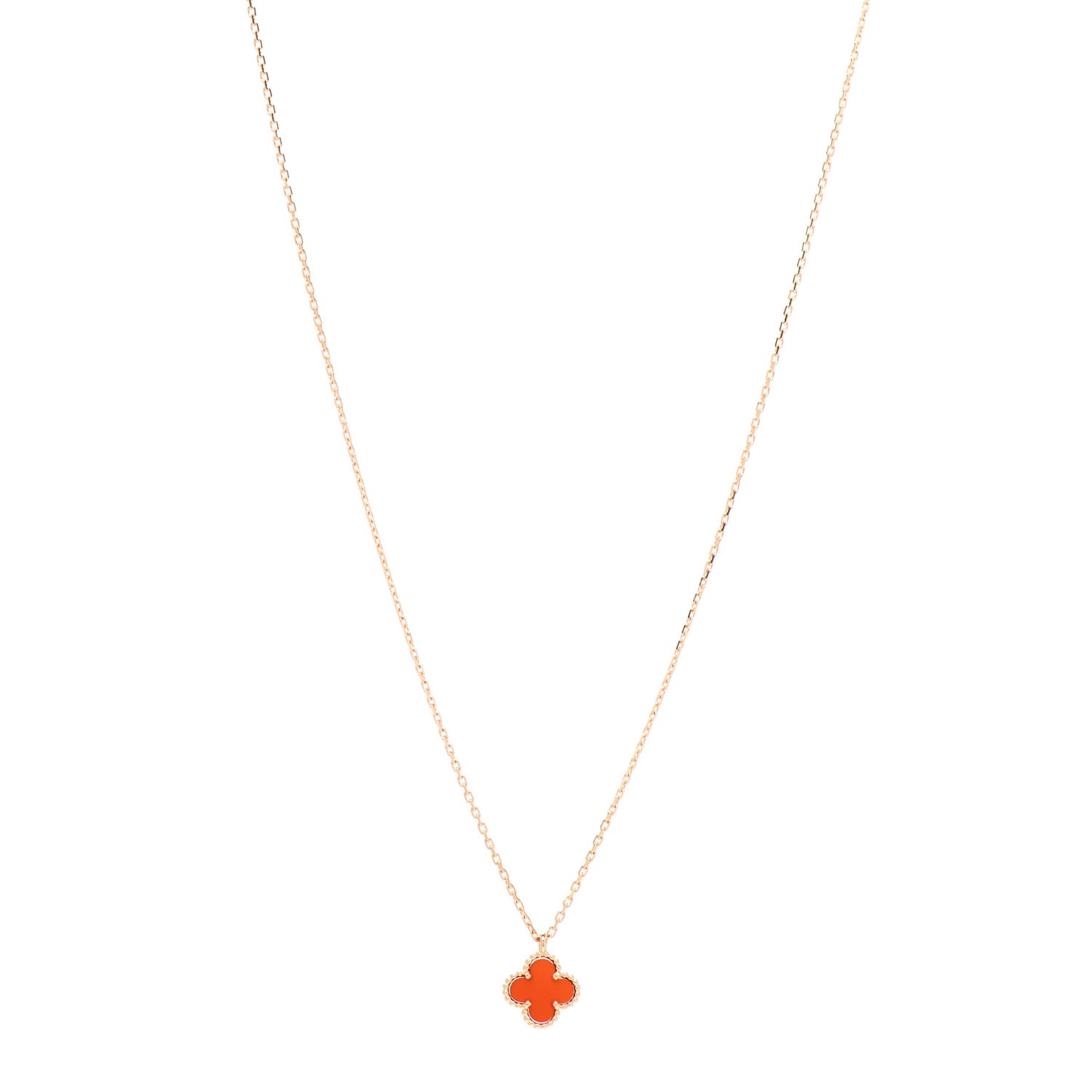 18K Rose Gold Carnelian Sweet Alhambra Pendant Necklace