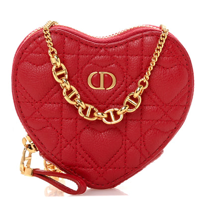 Christian Dior Calfskin Cannage Dioramour Caro Heart Pouch With Chain Bright Red 1 of 11