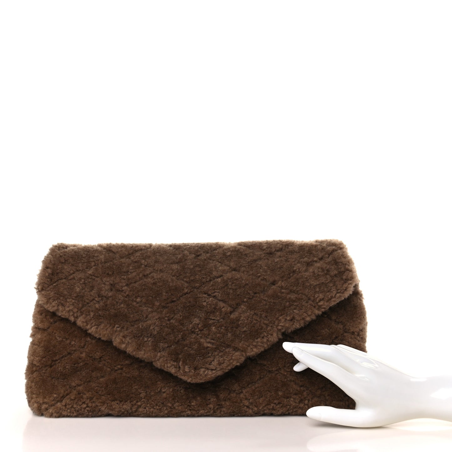 Shearling Lambskin Quilted Sade Puffer Envelope Clutch Natural Brown