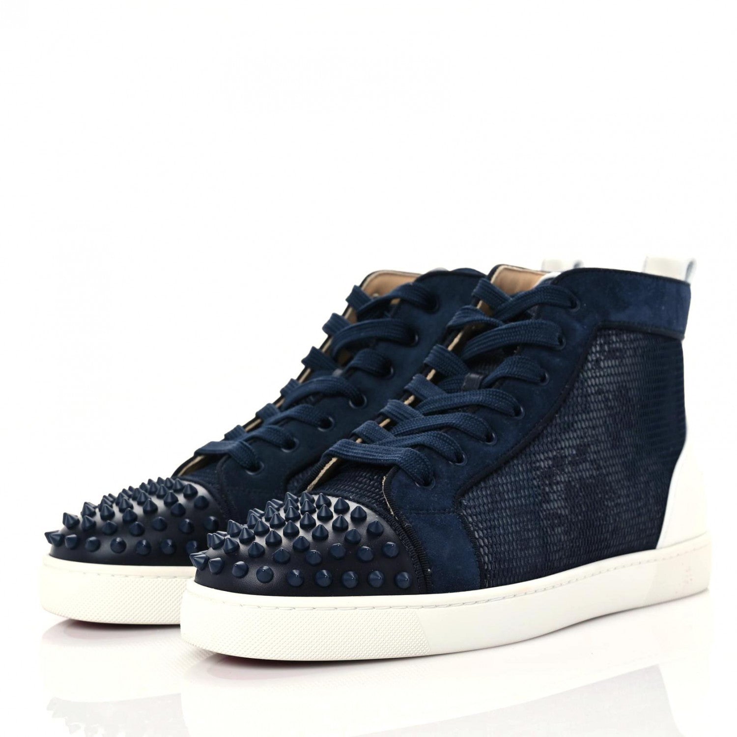 Christian Louboutin Mesh Suede Lou Spikes Flat Sneakers 43 Navy 3 of 12