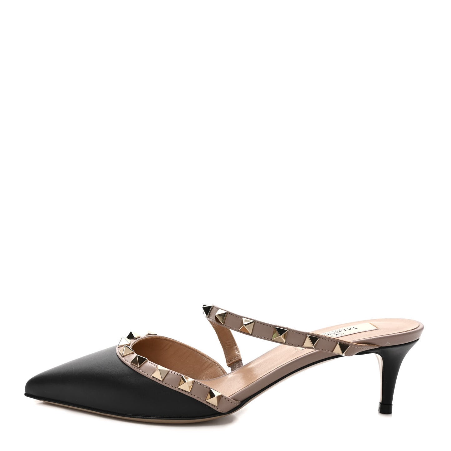 Calfskin Nappa Rockstud Cross Strap 50mm Mules 36.5 Black Poudre